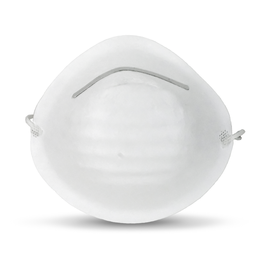 white dust facemask with a metal adjustable nose piece standing on a white background