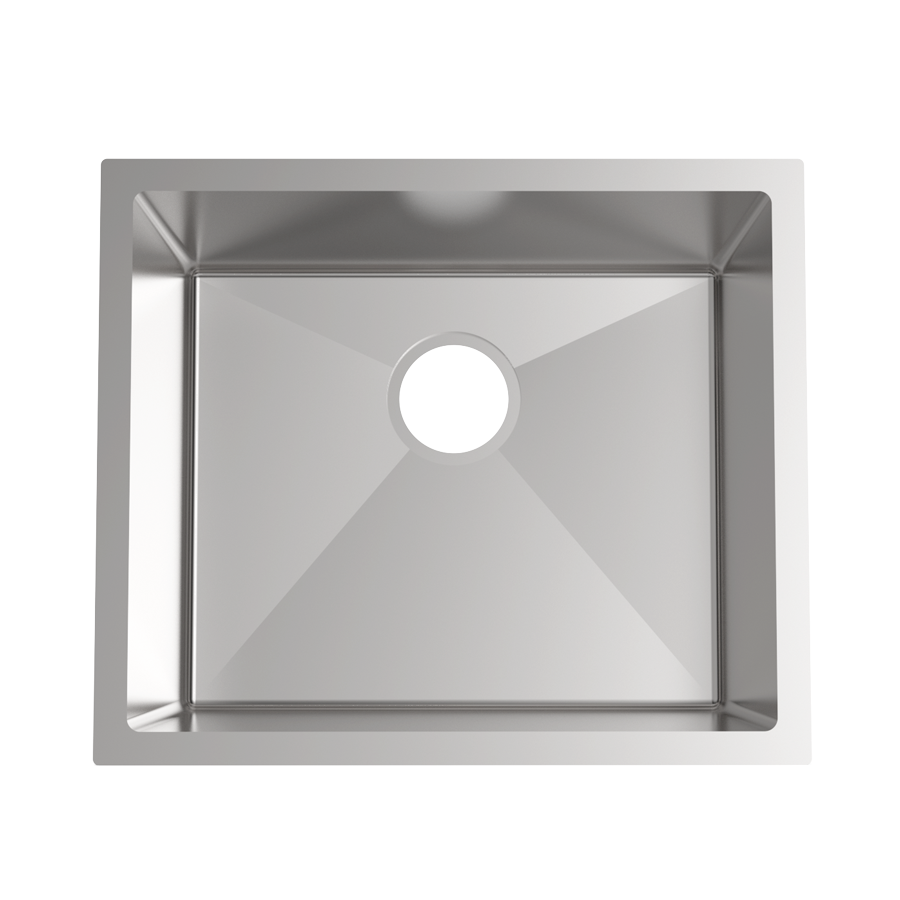 stainless steel undermount kitchen sink, square, on white background