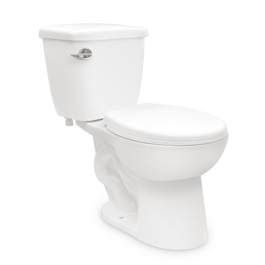 two piece round front toilet, white porcelain