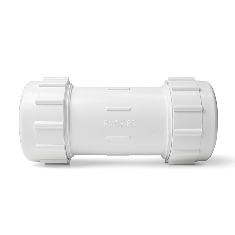 white pvc coupling laying flat on a white background