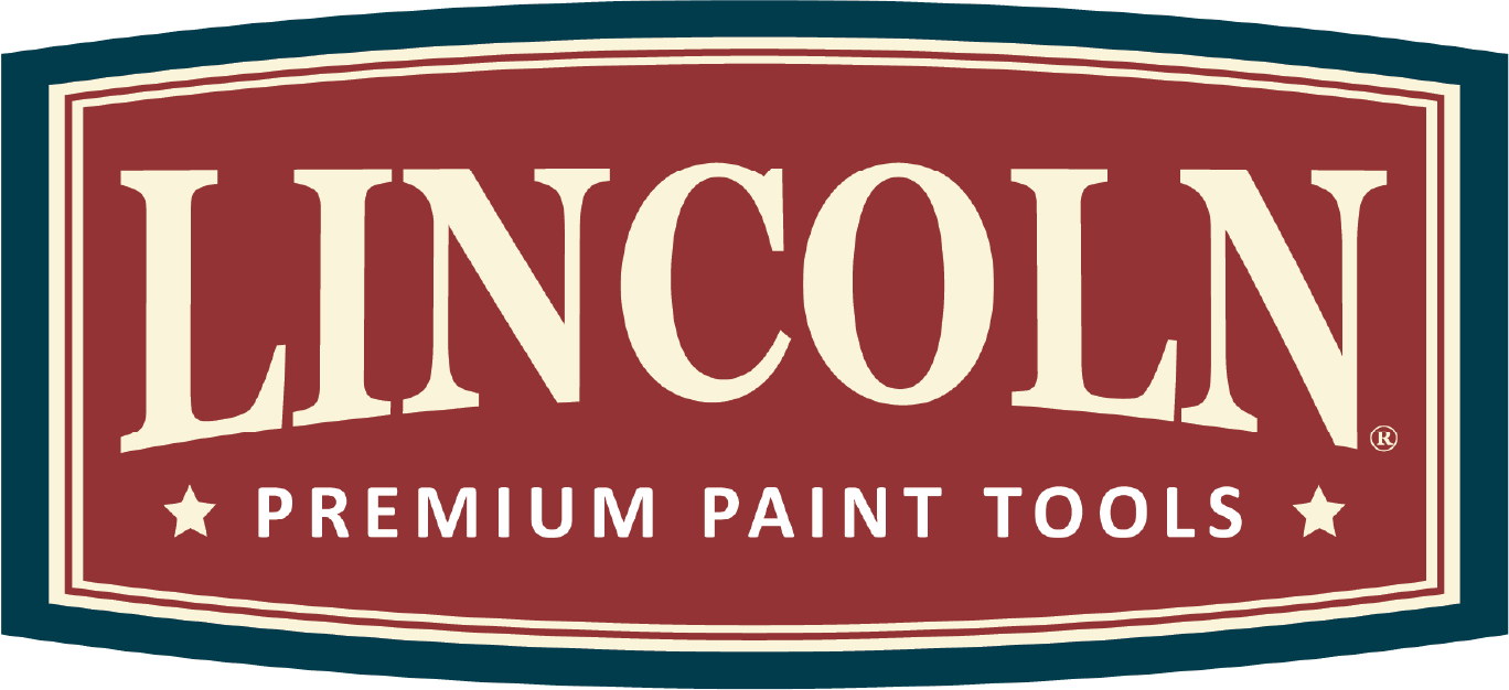 Lincoln Premium Paint Tools logo with bold cream-colored text on a red background framed by a vintage-style border.